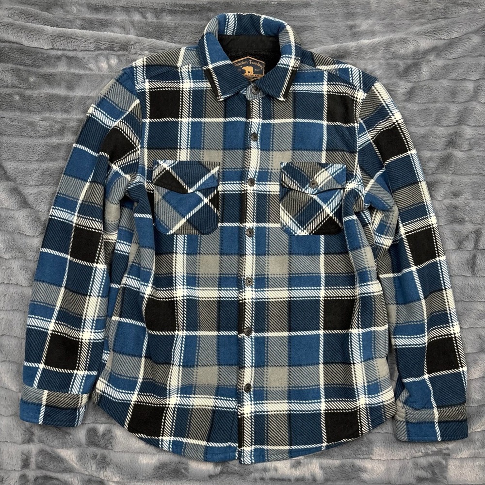 Freedom Foundry Mens Blue Plaid Fleece Lined Flannel Shirt Jacket Shacket 8293